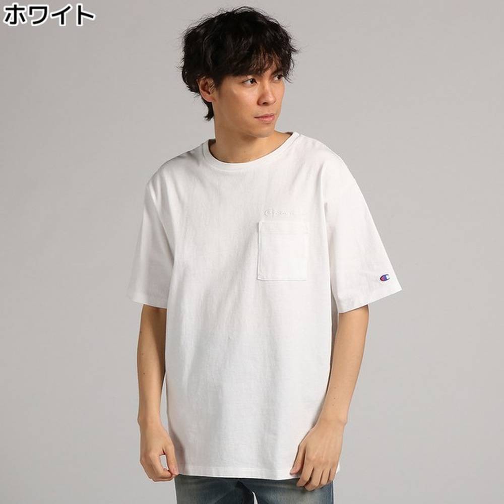 Champion Oversized Pocket White Tee Script T Shirt Kaos 