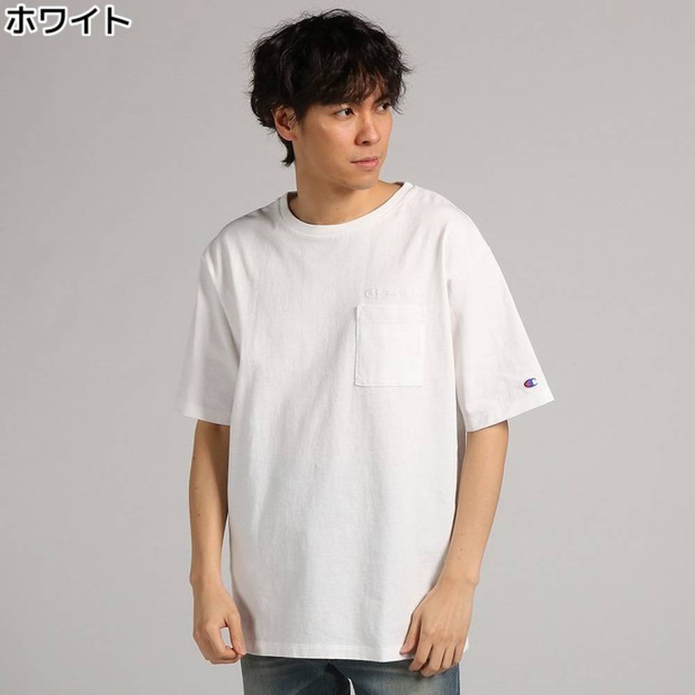  Champion  Oversized Pocket White Tee Script T Shirt Kaos  