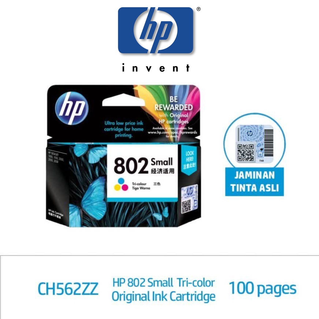 HP ink Catridge 802 Small Colours | Warna Advantage Untuk Tinta Printer Deskjet 1000, 1010, 1011, 1050, 1510, 1511, 2000, 2050, 3050 Series All in One -Genuine Product