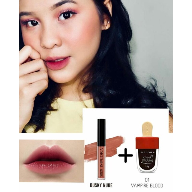 Paket lipstik Ombre Implora Urban Lip cream matte Original Murah No.1 dan Implora Liptint 01 Vampire