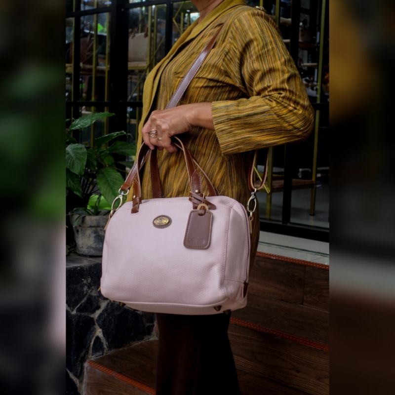 Aira Tas Selempang Wanita Kulit Sapi Asli Handbag Menur Bahan Jenis Krom Leather Terbaru Kain Motif Lurik Tradisional Tali Panjang Adjustable Kekinian Original