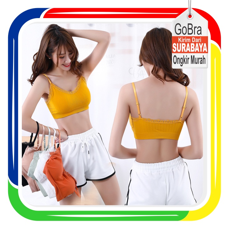 Gobra ♕ PW105 Bra Wanita Tanpa Kawat Seksi Wanita Elastis Nyaman Renda Atas Olahraga Import COD