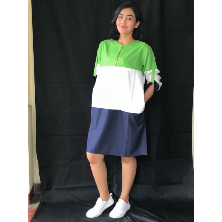 Dress Wanita Danish Wardrobe Trivia Tunik - Hijau Putih Navy