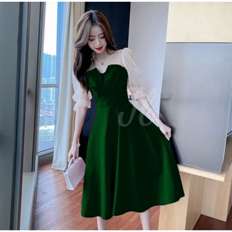 JCV- Dress Kimnara Sincia / Dress Midi Wanita Mewah / Dress Korea / Dress Pesta / Dress Natal Terbaru