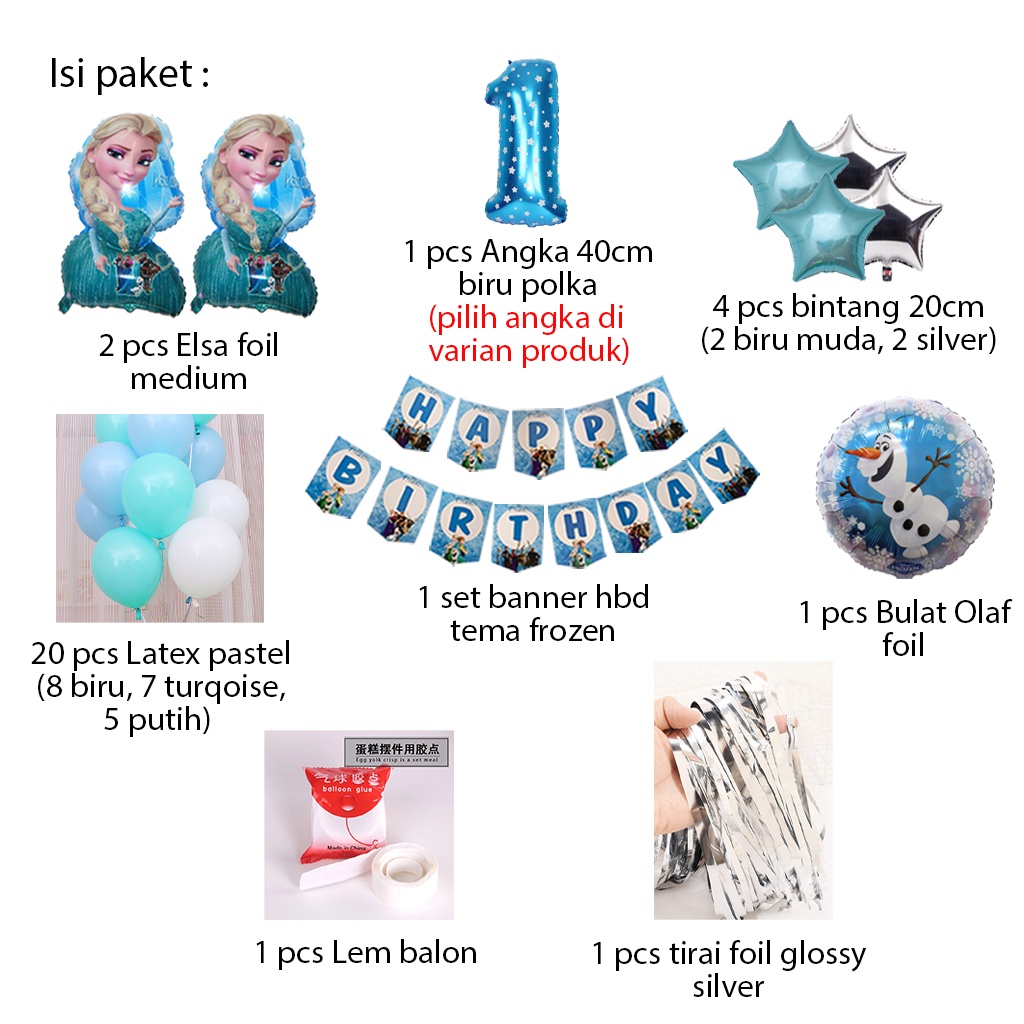 [PAKET] BIRTHDAY Set BANNER SILVER FROZEN CURTAIN Dekorasi Pesta Backdrop Ulang Tahun Anak