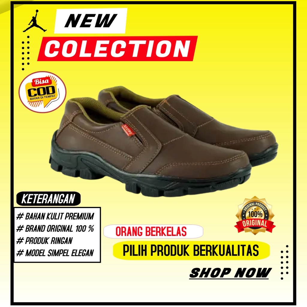 SEPATU COLE POLOS KEREN COKLAT SELOP SLIP ON KULIT PREMIUM PRIA COWO TANPA TALI CASUAL OUTDOR SPATU 