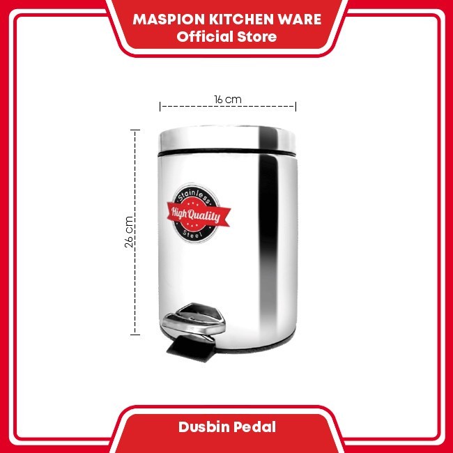 MASPION DUSTBIN 3L DUST BIN PEDAL STAINLESS STEEL TEMPAT SAMPAH KANTOR 3 L