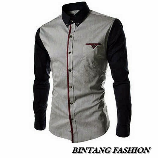 kemeja pria silver combi lengan black (n354 executive silver)