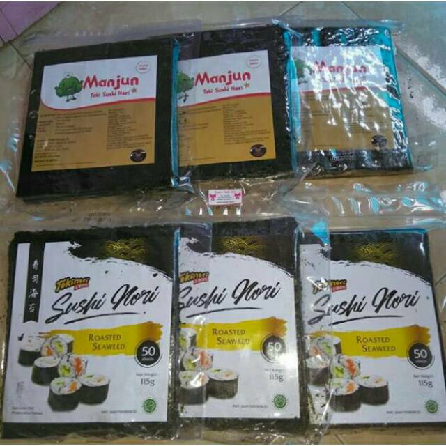 Nori Sushi Halal 50 lembar murah manjun tokinori sakao nori dried seaweed rumput laut bento