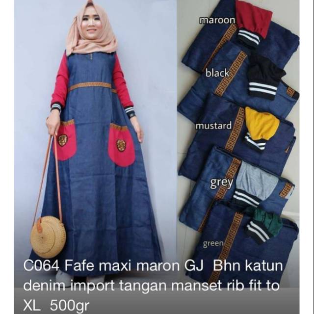 Fafe Maxi bahan katun denim fit XL ready