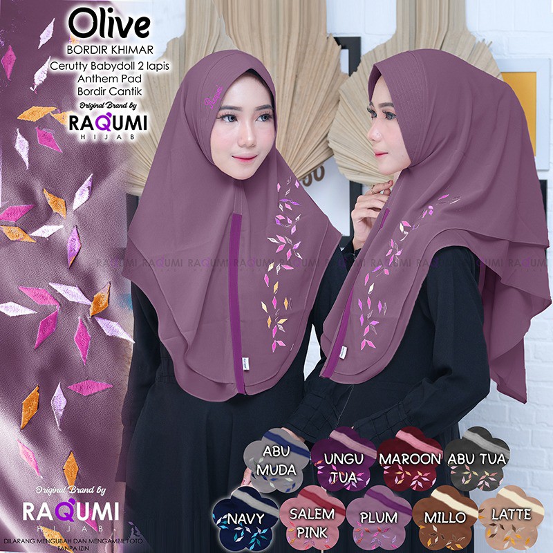 Olive Bordir Khimar Bordir Original Raqumi Hijab Olive Raqumi