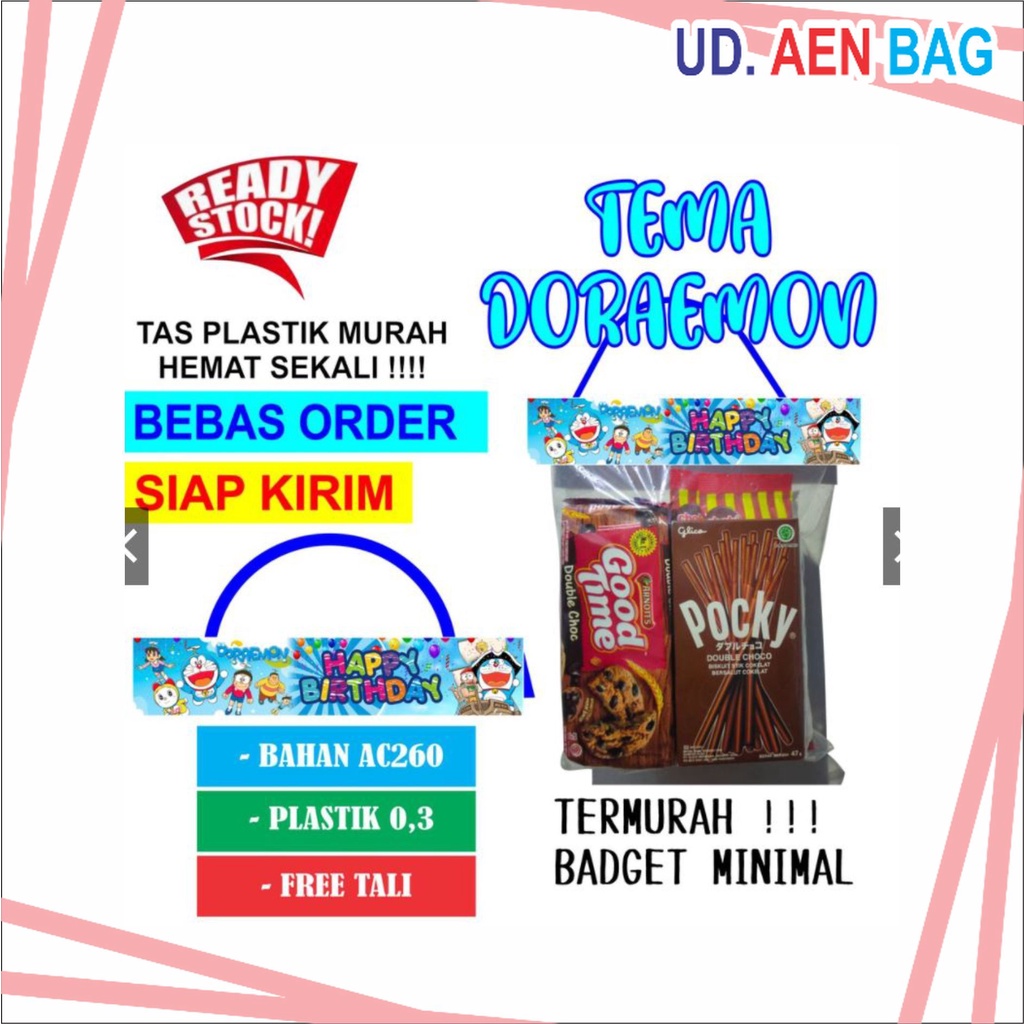 

STOCK READY DORAEMON GOODIE BAG MURAH TAS PLASTIK CUSTOM PLASTIK PROMO Ultah di iskstore