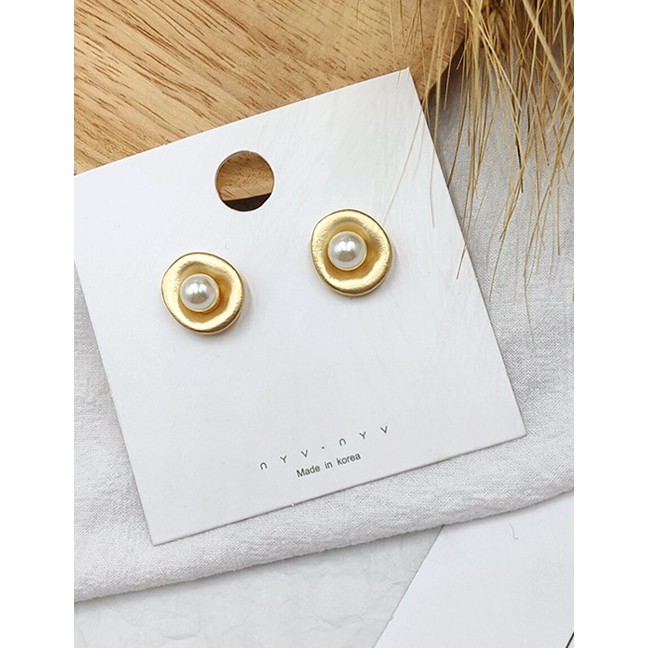 LRC Anting Tusuk Fashion Pearl Metal Round Earrings F4584X