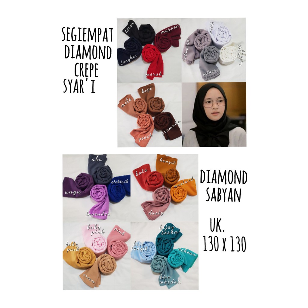 Segiempat Diamond 130 x 130 / Segiempat / Square / Hijab / Kerudung Segiempat Diamond