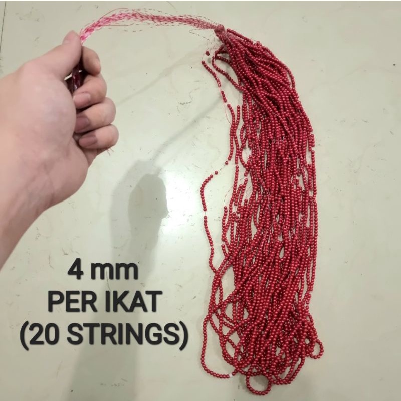 Mutiara Sintetis 4mm Grosir Per Ikat 20 String Mutsin 4 mm Mutiara Renteng Berat Kaca