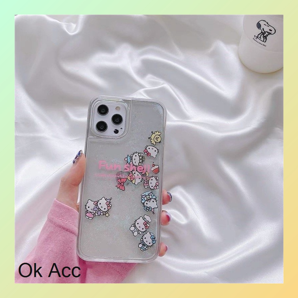 Softcase Casing HK Hello kitty karakter Glitter Unik Iphone 7 8 7+ 8+ X Xr Xs Max 11 Pro 12 Pro Max Fh25