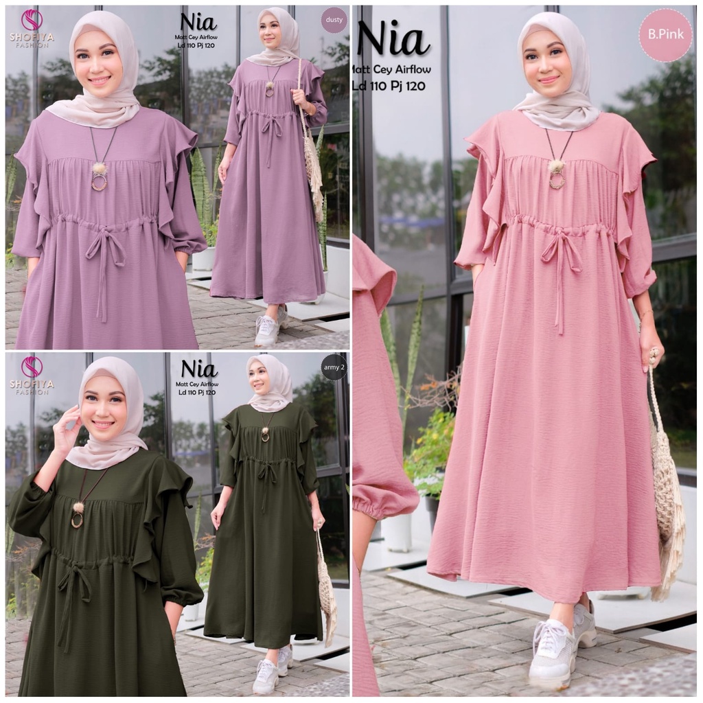NIA MIDI DRESS ORIGINAL BY SHOFIYA / MIDI DRESS BAHAN AIRFLOW CRINCLE / GAMIS MURAH / MAYA MIDI DRES