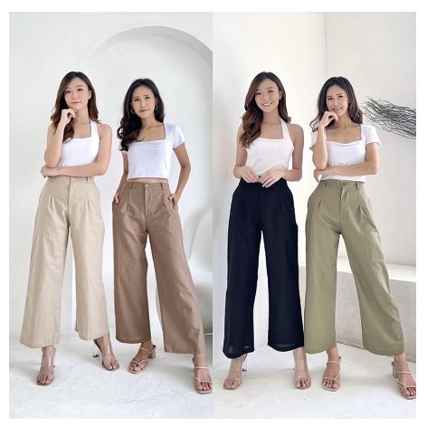 Highwaist Kulot Linen Premium Laura Slim Kulot Highwaist / Kulot Linen SEOUL / CELANA KULOT LINEN KANCING 1 ( SATU ) . BAHAN TEBAL SERAT TIDAK NERAWANG BISA COD ( BAYAR DI RUMAH )//PGM