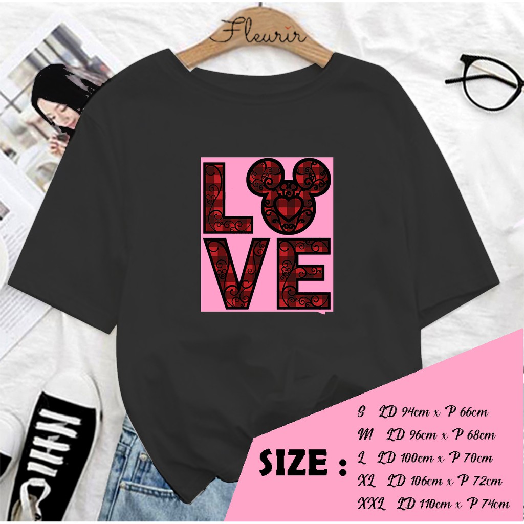 FLEURIR - KAOS MIKI LOVE WANITA DEWASA LENGAN PENDEK TEE UNISEX