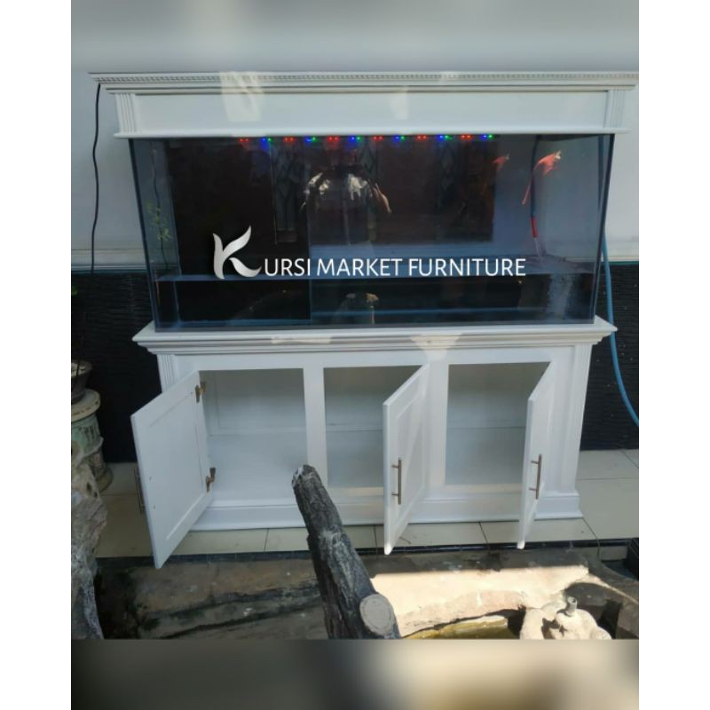 Kabinet tempat aquarium ikan hias mewah aquarium jumbo ikan arwana finishing duco