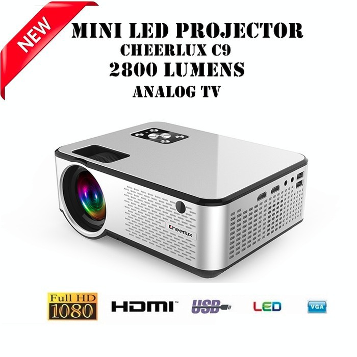 Cheerlux C9 Mini LED 2800 / 5500 Lumens Projector Proyektor TV Tuner + WIFI