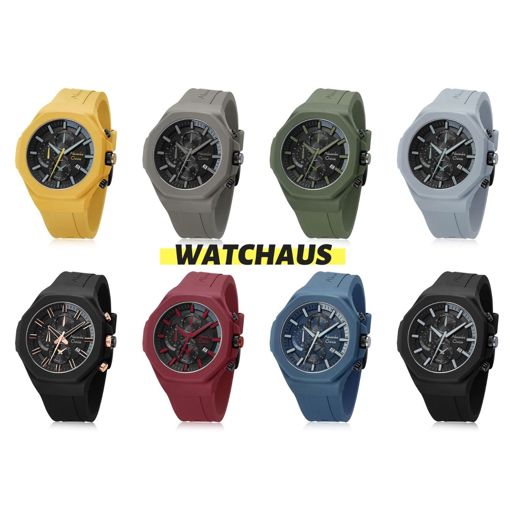JAM TANGAN PRIA ALEXANDRE CHRISTIE AC6590 MCR RUBBER STRAP ORIGINAL WATER RESISTANT COLORFUL