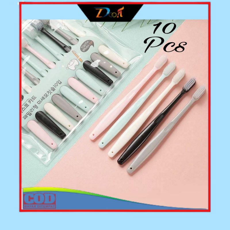 Sikat Gigi 1 Set 10 Pcs / Sikat gigi Dewasa Lembut Korea Style Toothbrush Double Care Sensitive Soft Souvernir