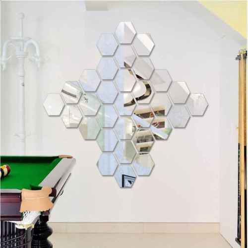 [Grosir] Diy Wall Art Mural Decals Kamar Dekorasi Kamar Tidur 3D Removable Hexagon Mirror Acrylic Self Adhesive Stiker Dinding Decal