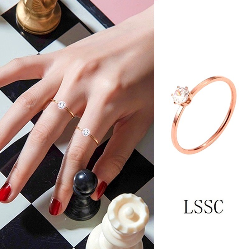 Cincin Titanium Wanita Anti Karat Emas Berlian 1 karat Korea Perhiasan