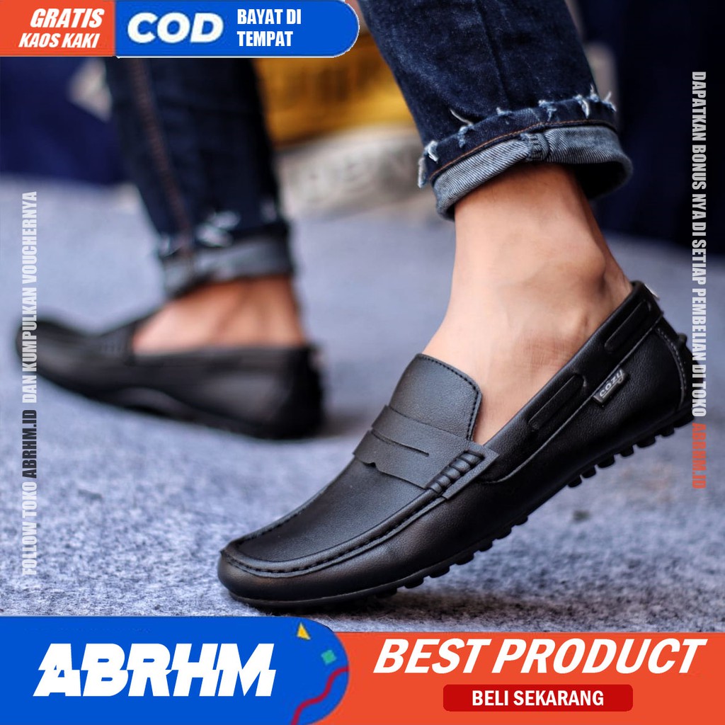 ABRHM X VERONA Sepatu Kasual Pria Sepatu Pria Casual Slop Anti Slip Kulit Pu Cowo/Cowok Sepatu Kerja Kantor Semi Formal Kuliah Kondangan Gaya keren Kekinian Murah Terlaris