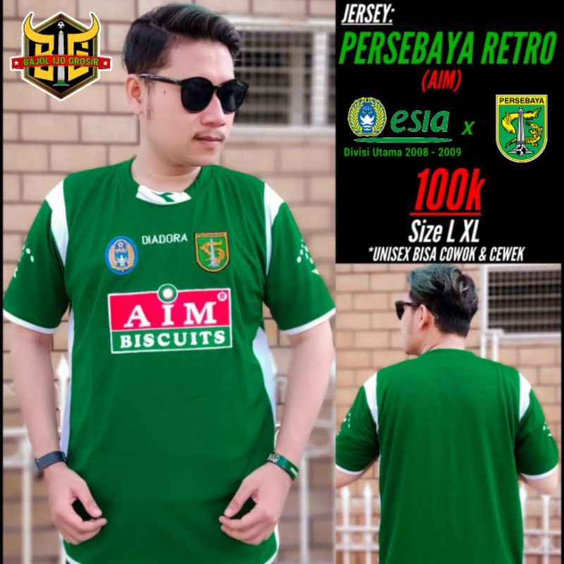 Jersey Persebaya AIM Biscuits Home DIVISI UTAMA 2008 - 2009 Hijau Bordir Retro Lokal
