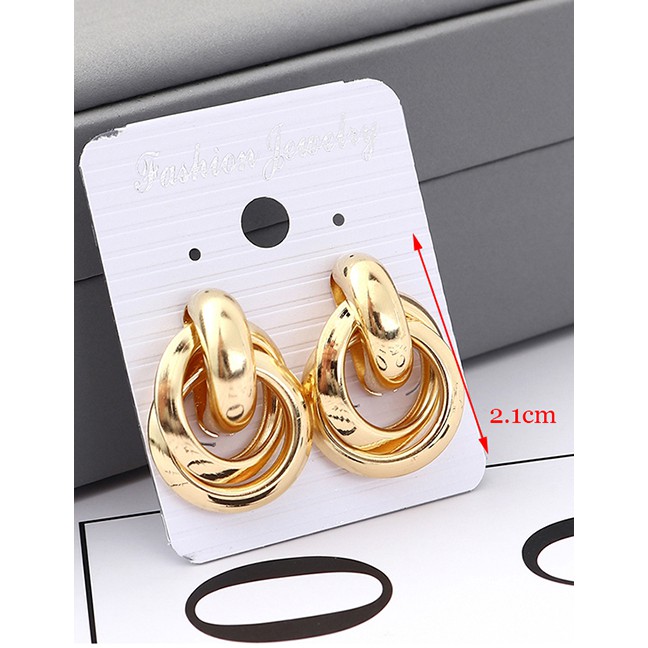 LRC Anting Tusuk Fashion Gold Cross Circle Earrings Y61799