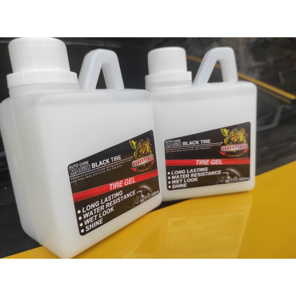 BAYAR DITEMPAT | COD | Semir Ban ESSENTIALS 500 mL | 1 Liter | Promo | Polish | Tire Gel Kualitas Terbaik | Premium | Terbaru | Auto Black | Shine | Kinclong | Wet Look | Hitam| Murah | Original | Terlaris | Mobil | Motor | MAGIC BLACK TIRE | Tahan Lama