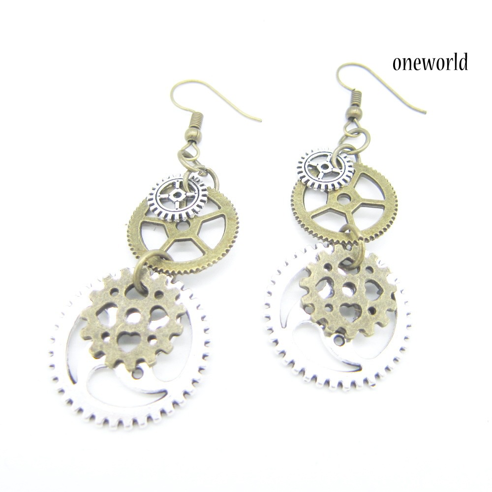 OW# Steampunk  Women Gear Pendant Hook Earrings Piercing Party Club Jewelry Gift