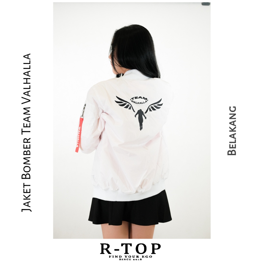 (R-TOP) Jaket Bomber Anime Tokyo Revengers Team Valhalla (Putih) Limited Stock