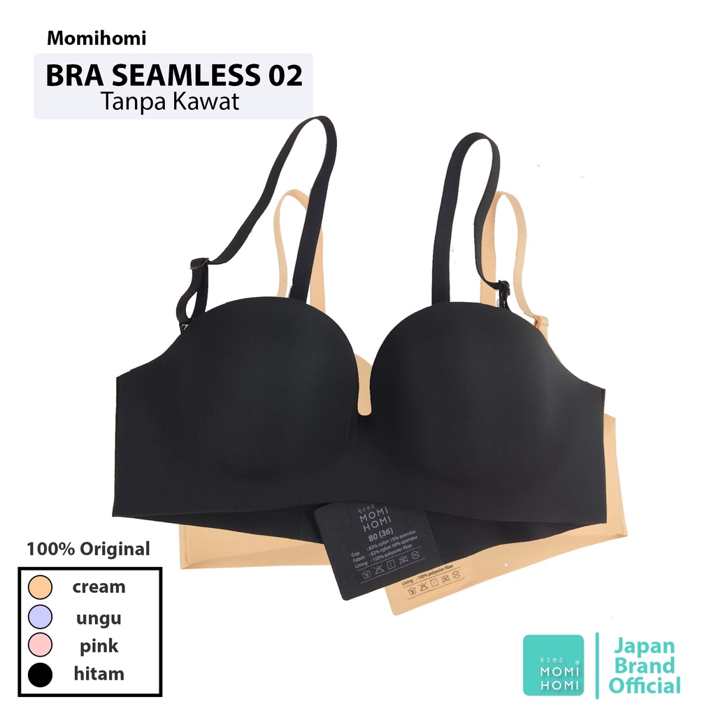 Bra Seamless Momi Homi 02 AKIRA Sport Super Comfy Tanpa Kawat Dengan Pengait JAPAN Quality Push Up Bra Tanpa Kawat Silk Non Kawat Sport Bra Olahraga Bahan Nylon Nilon Spandex Polyester Fiber Akira Wanita Bra Seamles Wanita Pakaian Dalam wanit