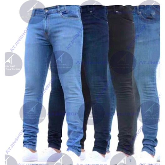 Atjin-Celana Jeans Panjang Pria Model Skinny Fit Bahan Terbaru 2021 [ 4 Warna]