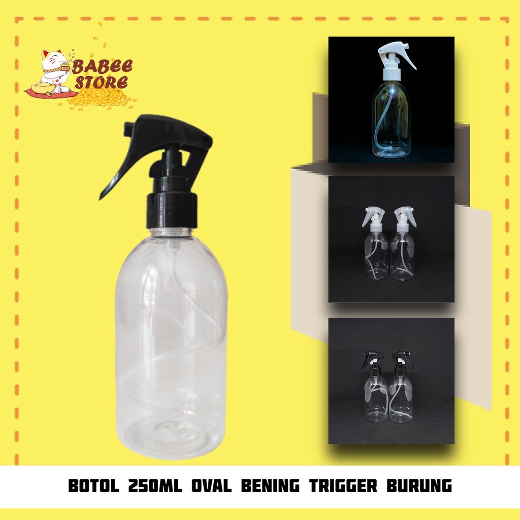 BOTOL OVAL 250ML CLEAR SPRAY TRIGGER BURUNG BOTOL SEMPROT / BOTOL SPRAY TRIGGER 250ML OVAL BENING