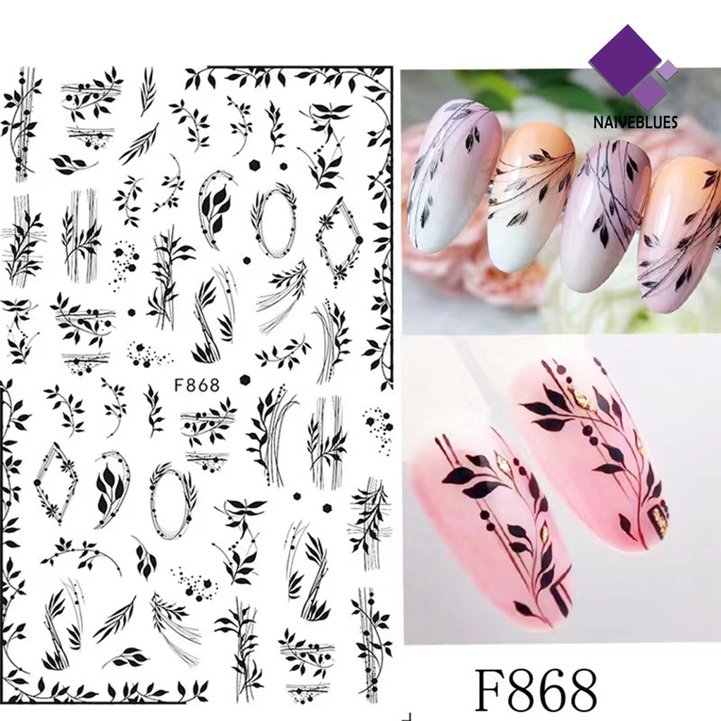 Naiveblue &gt; Stiker Kuku Motif Kupu-Kupu / Bunga Warna Hitam / Putih Untuk Nail Art / Manicure DIY Butterfly