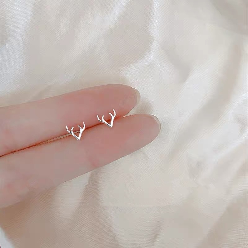 We Flower S925 Silver Geometric Deer Antler Fish Butterfly Stud Earrings for Women Girls-type A silver