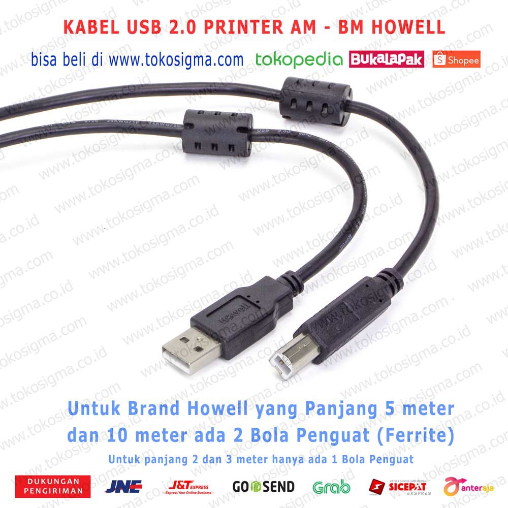 KABEL USB 2.0 PRINTER AM-BM 10 Meter Howell 28AWG USB Printer komputer