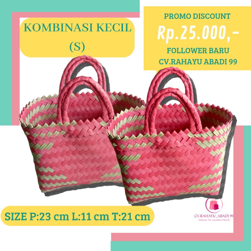 Tas Anyaman Plastik Lurik Kecil (s) Keranjang Belanja Anyam Tas anyam plastik kecil untuk sovenir Pa