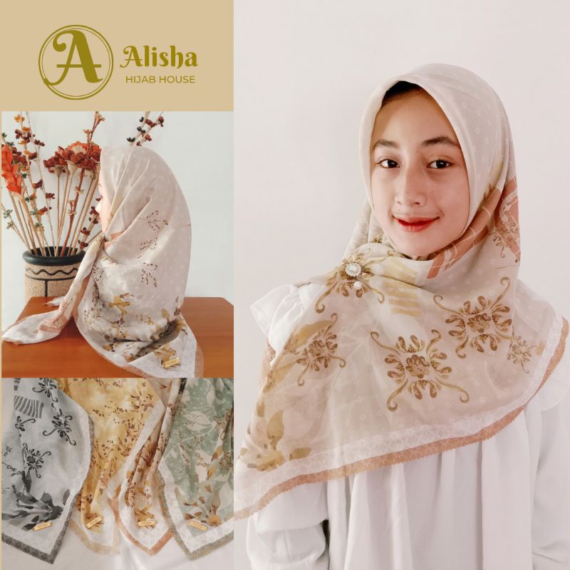 Kerudung Segi Empat Square ALISHA Hijab Voal Motif Printing