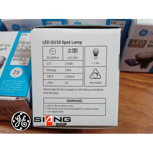 GE Bohlam LED GU10 320 lumens 6W Dimmable + Frame