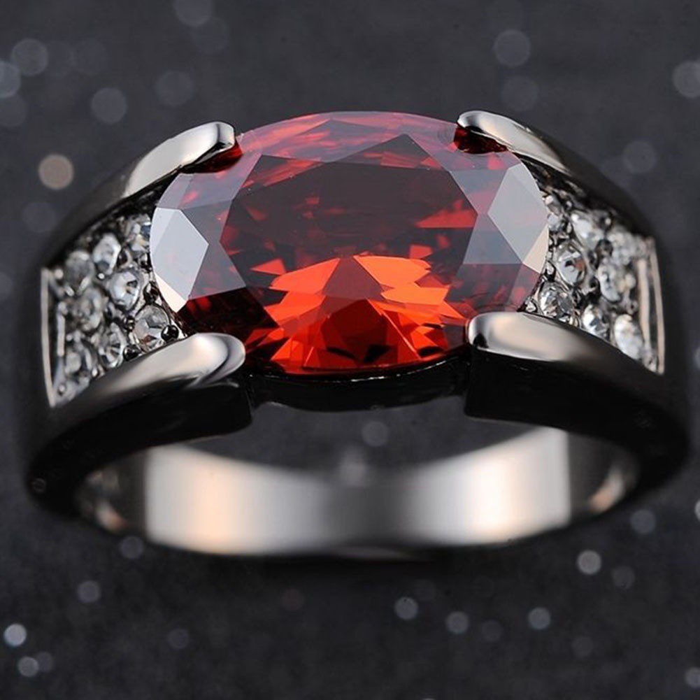 Size 8,9,10,11,12 Solitaire Red Garnet Fashion Black 18K Gold Filled Man&amp;#39;s Rings