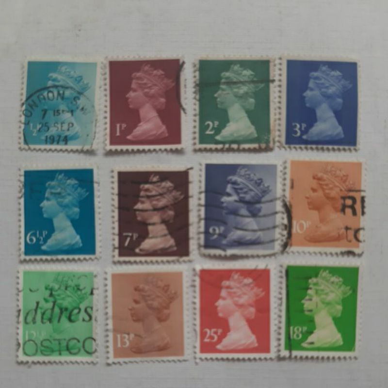 

Perangko Inggris Queen elizabeth 1971 - 1979 set 12 prangko