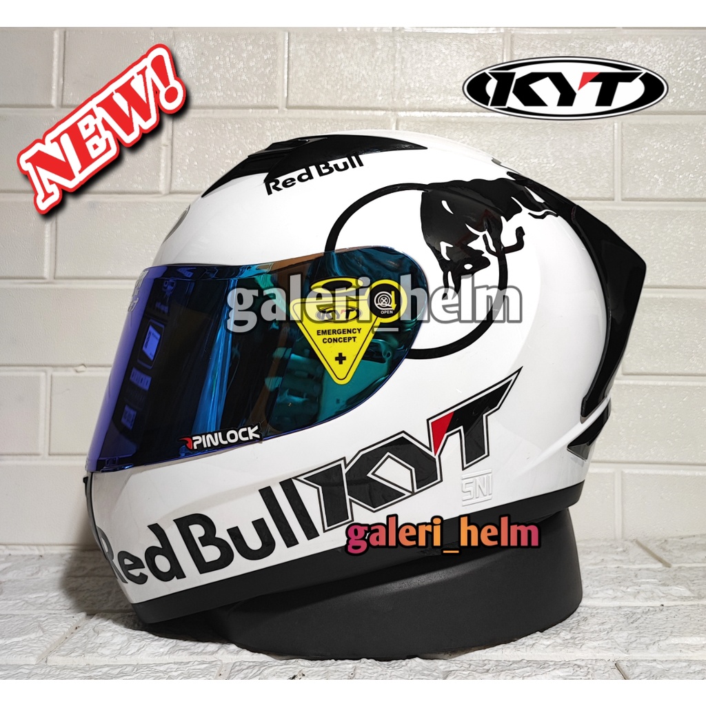 PAKET GANTENG HELM KYT R10 PUTIH | CUSTOM RED BULL ORIGINAL