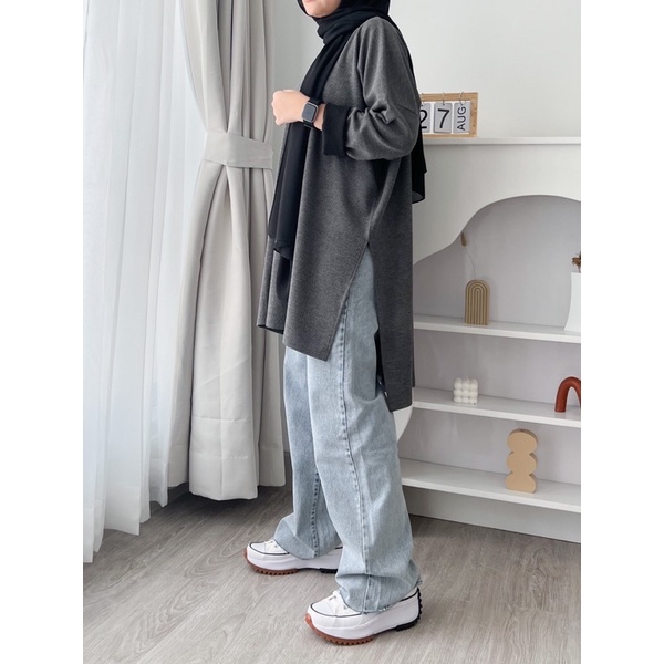 Bymeldev Long Slit Oversized Knit Top Nonbusui Busui upto BB 100kg+