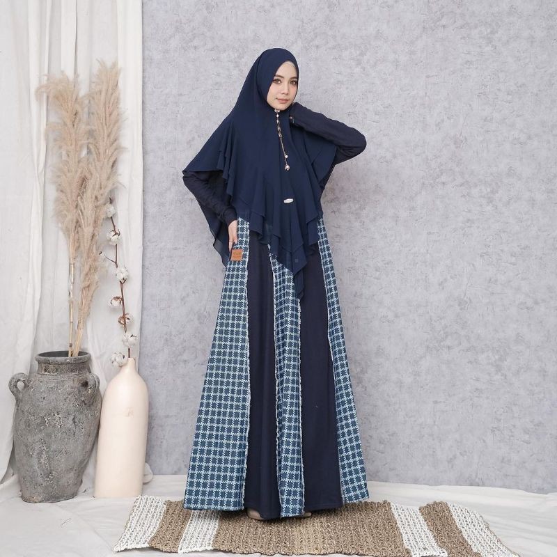 Selena dress gamis denim fenuza busui cantik keren elegan blue jeans
