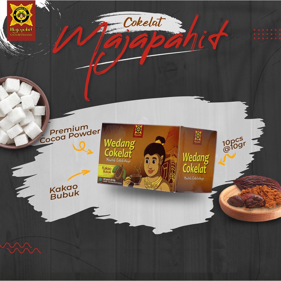 

Coklat Bubuk Cokelat Majapahit Cocoa Powder Box | Box Bubuk Cokelat | 1 box isi 10 sachet@ 10 gr per sachet
